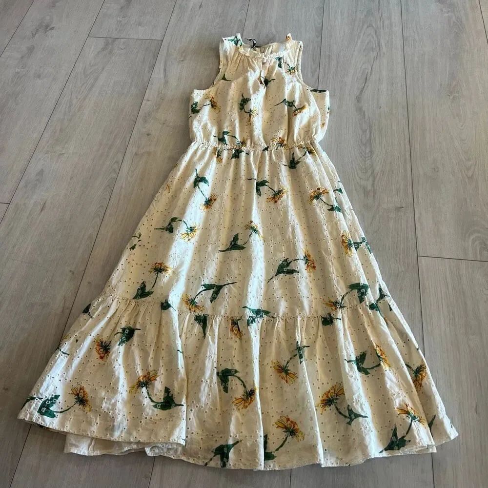 Madewell Eyelet Ruffle-Neck Tiered Dress in Sunflower Scatter size xs